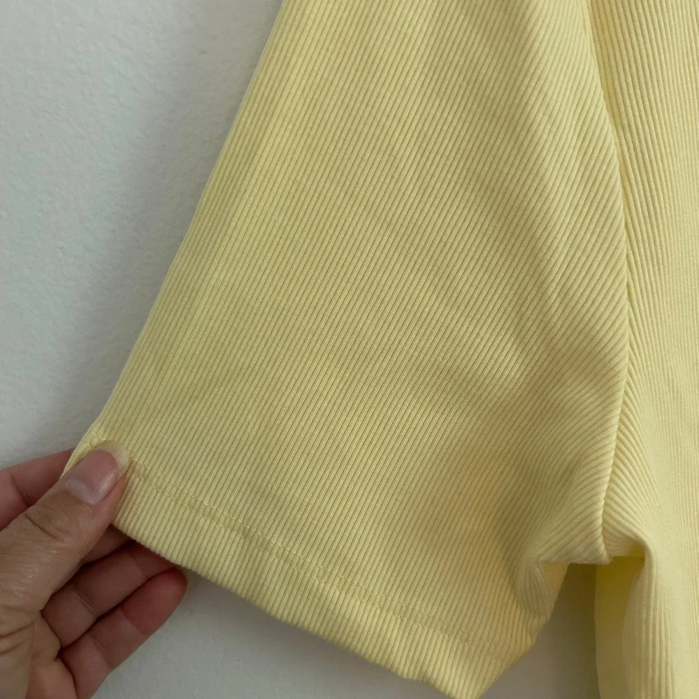 Madewell Womens The 9-9 Tee LuxeRib Ribbed Yellow Jersey Slim Top L Large New